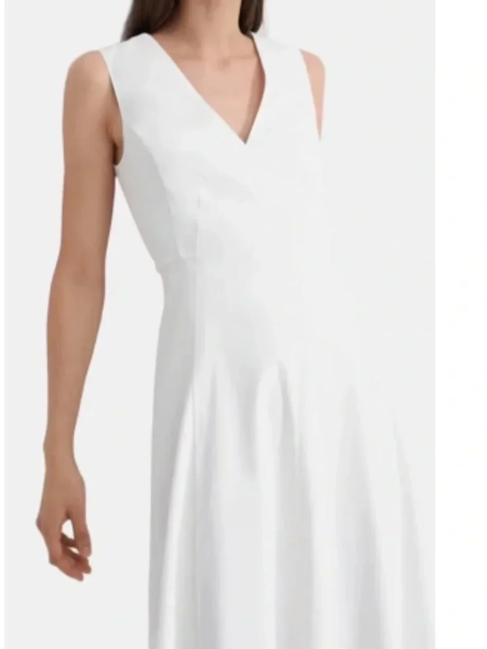 Theory Seamed V-Neck White Linen Blend Midi Dress Size 4 chic preppy summer - Picture 15 of 16